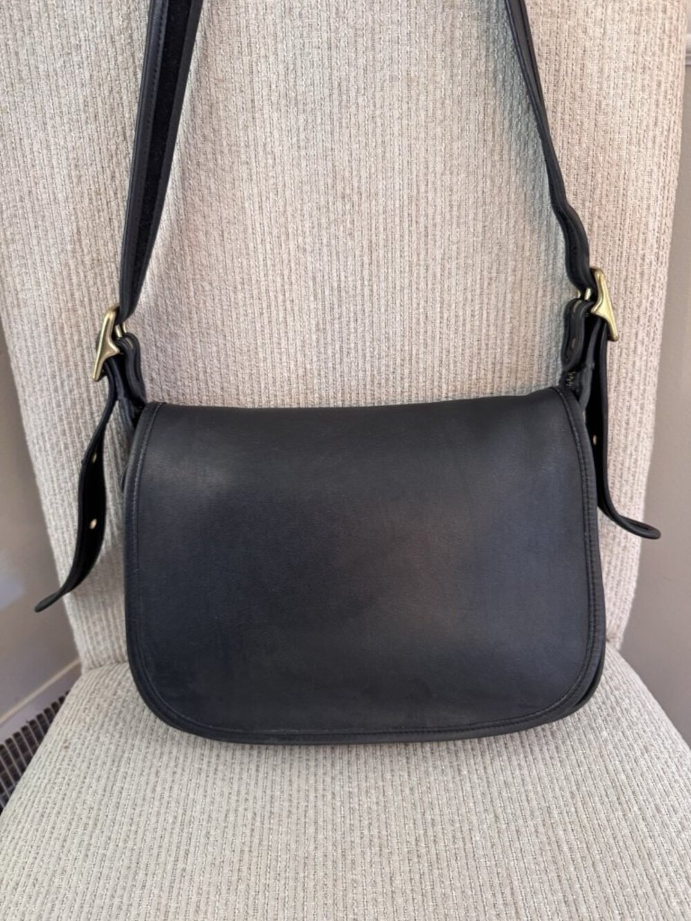 Vintage COACH 9951 Patricia’s Legacy Black Leather Front Flap Crossbody Bag.